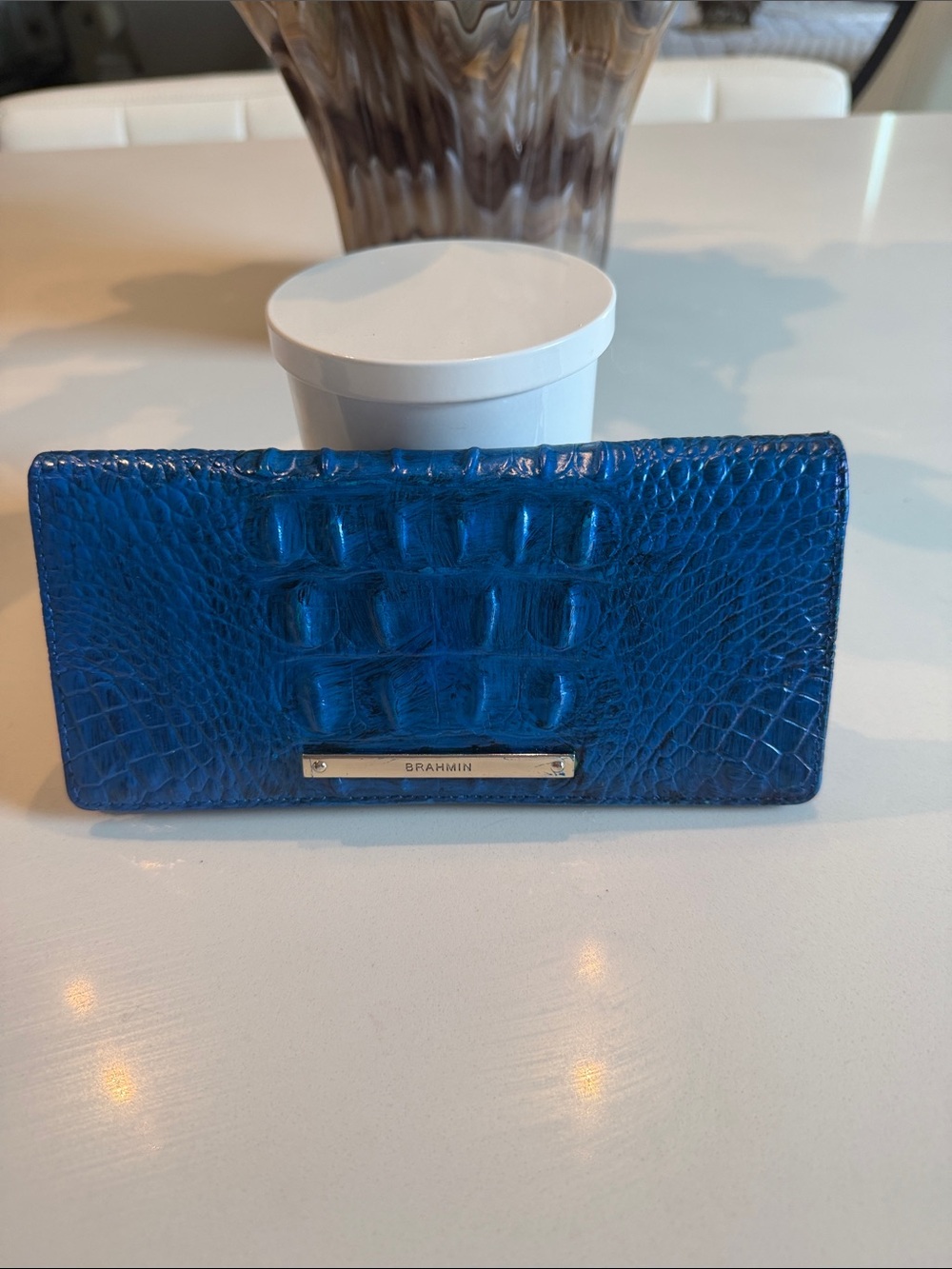 Brahmin Royal Blue Croc-Embossed Leather Wallet